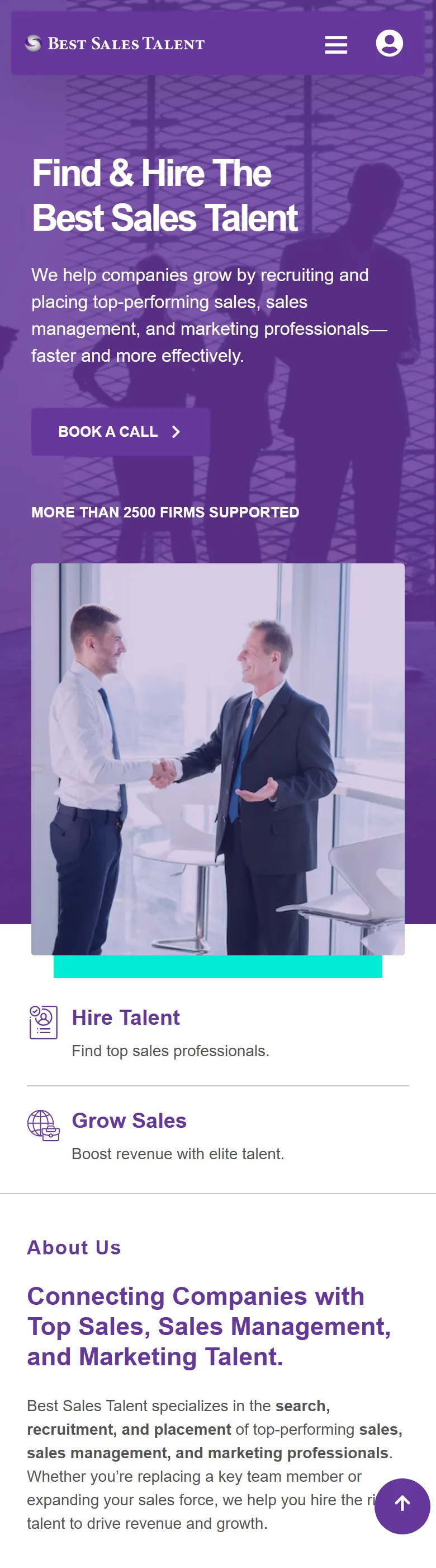 BestSales Talent home page on mobile