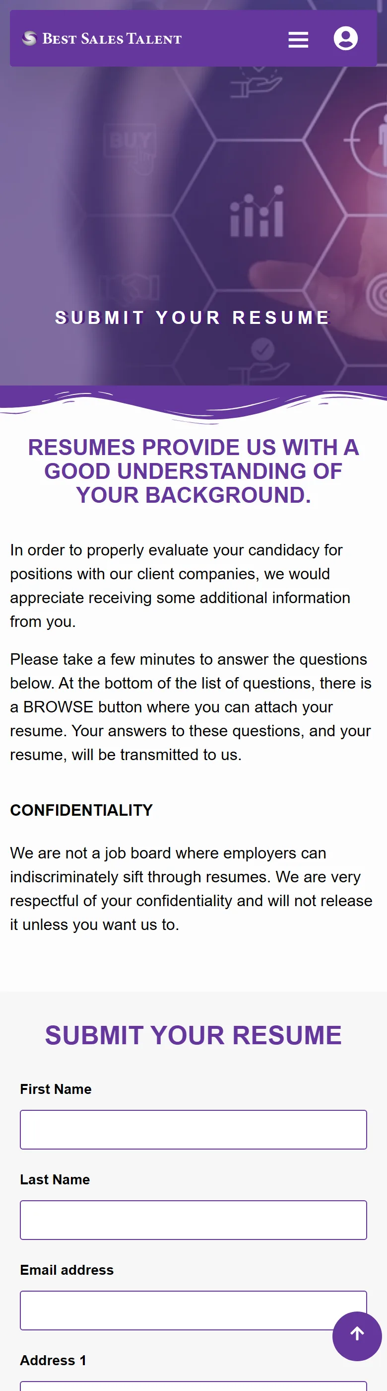 Submit your resume form — candidate conversion endpoint
