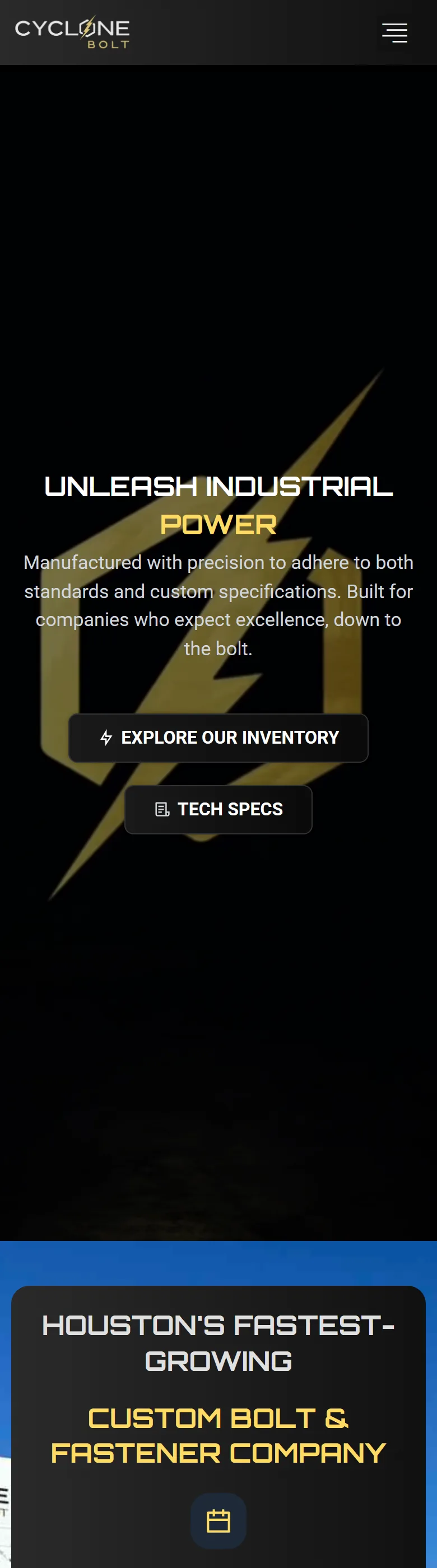 Cyclone Bolt home page on mobile