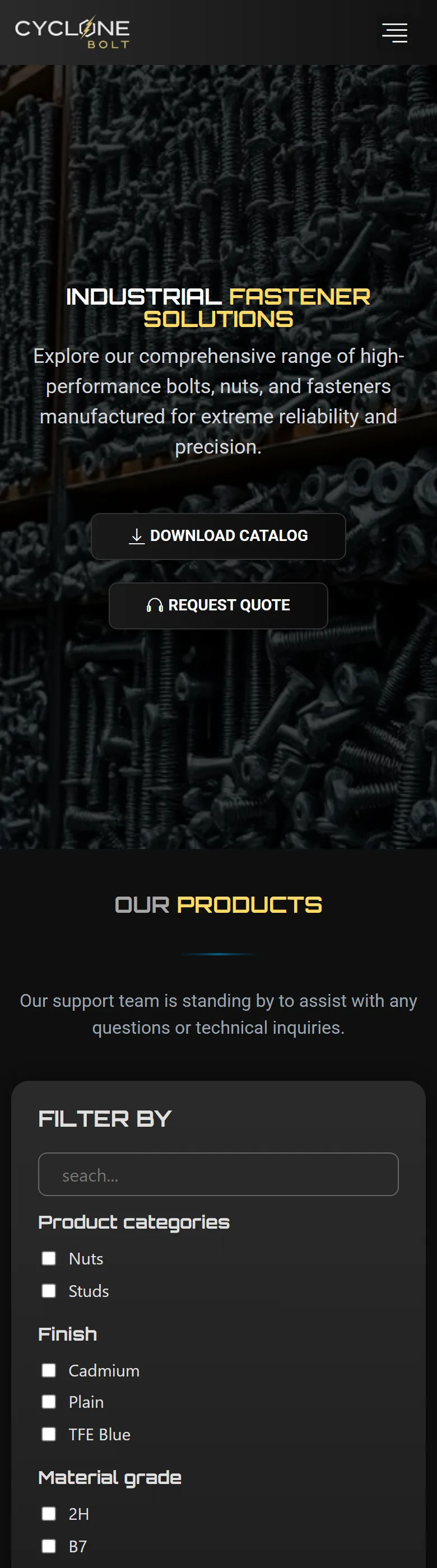 Cyclone Bolt product catalog page