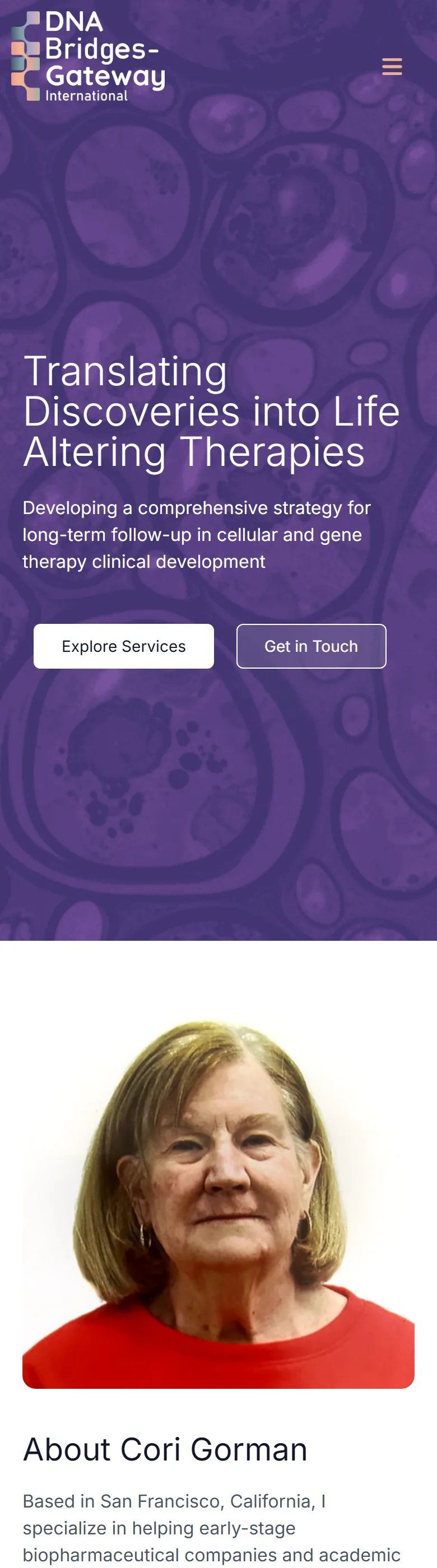 DNA Bridges-Gateway home page on mobile