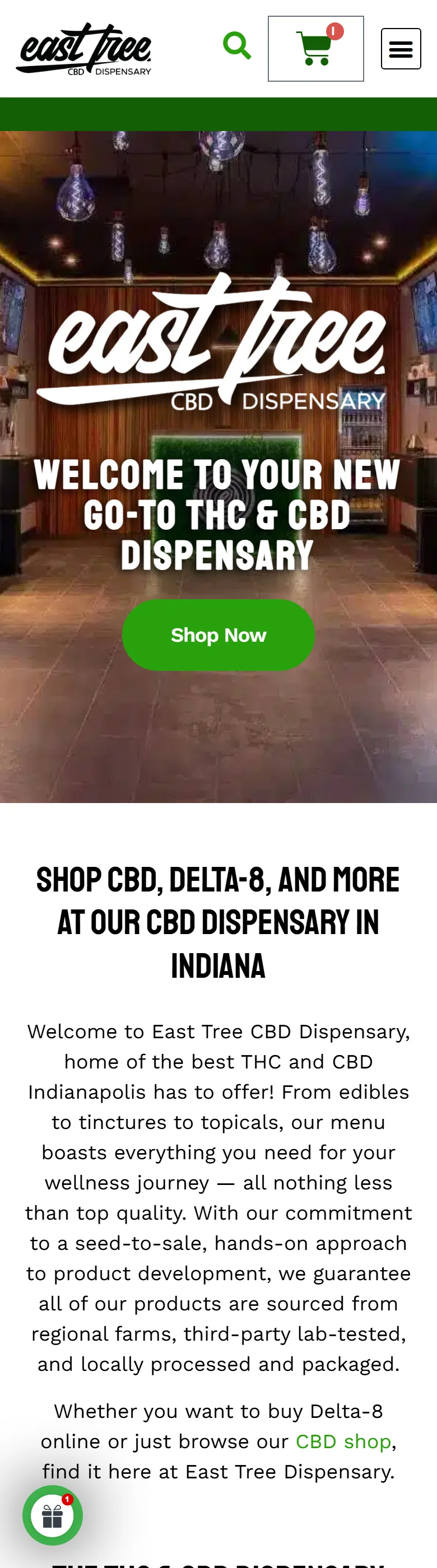 East Tree CBD home page on mobile