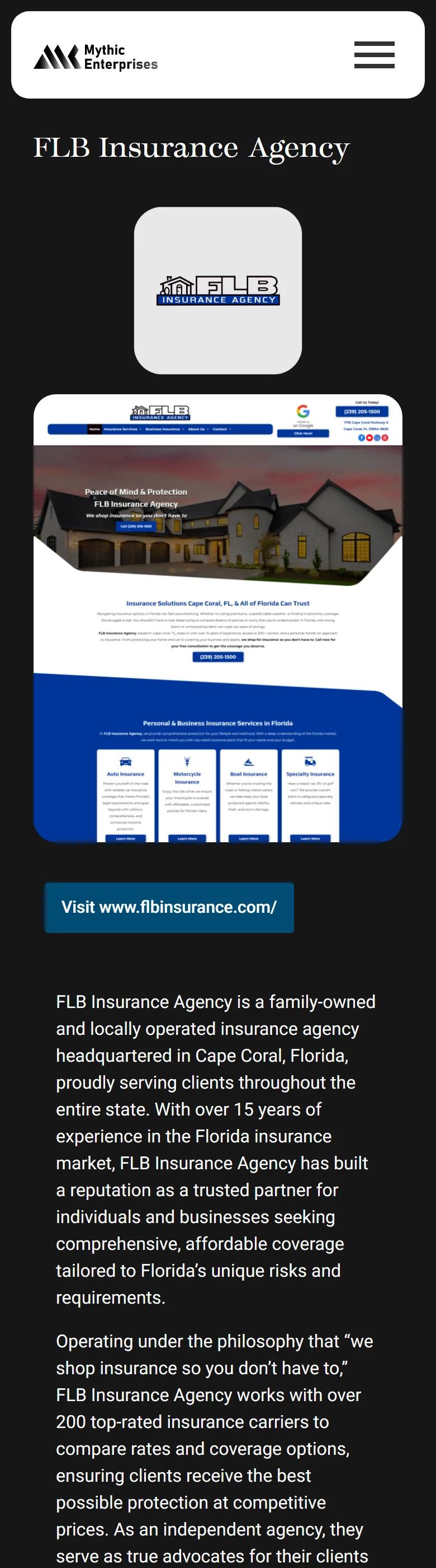 FLB Insurance Agency sub-agency page
