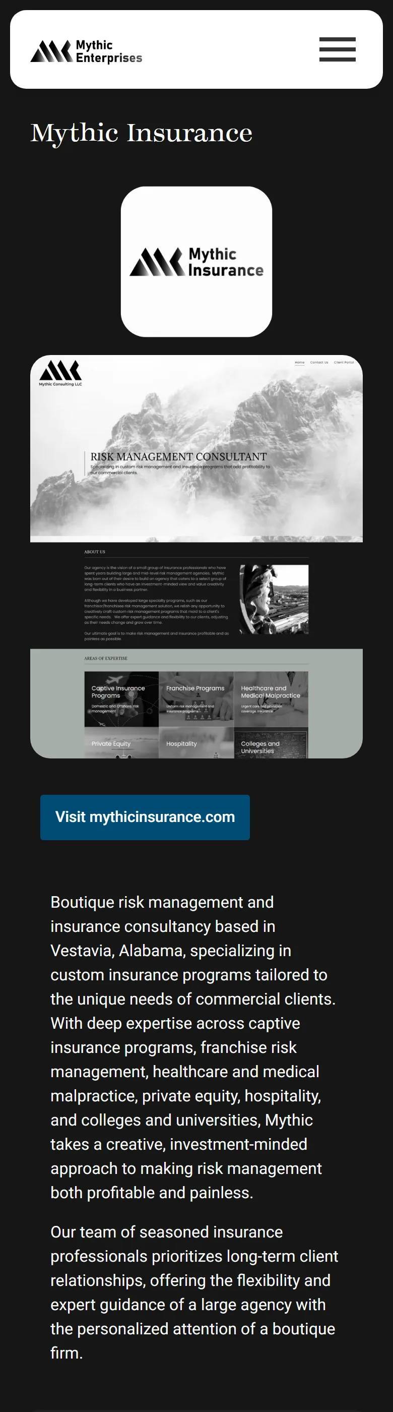 Mythic Insurance sub-agency page