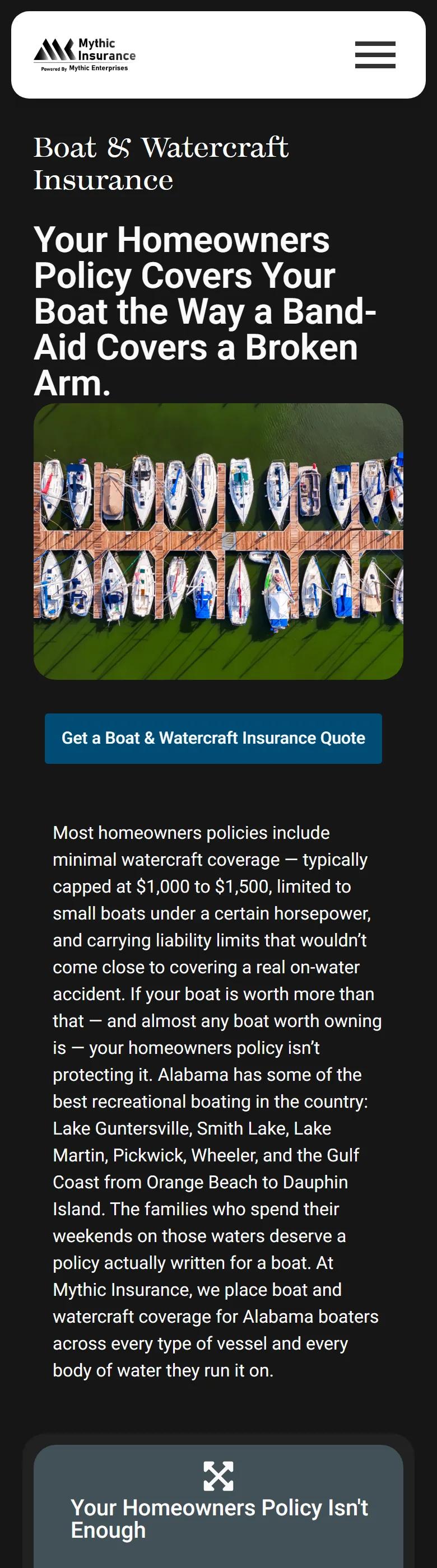 Boats + watercraft coverage page