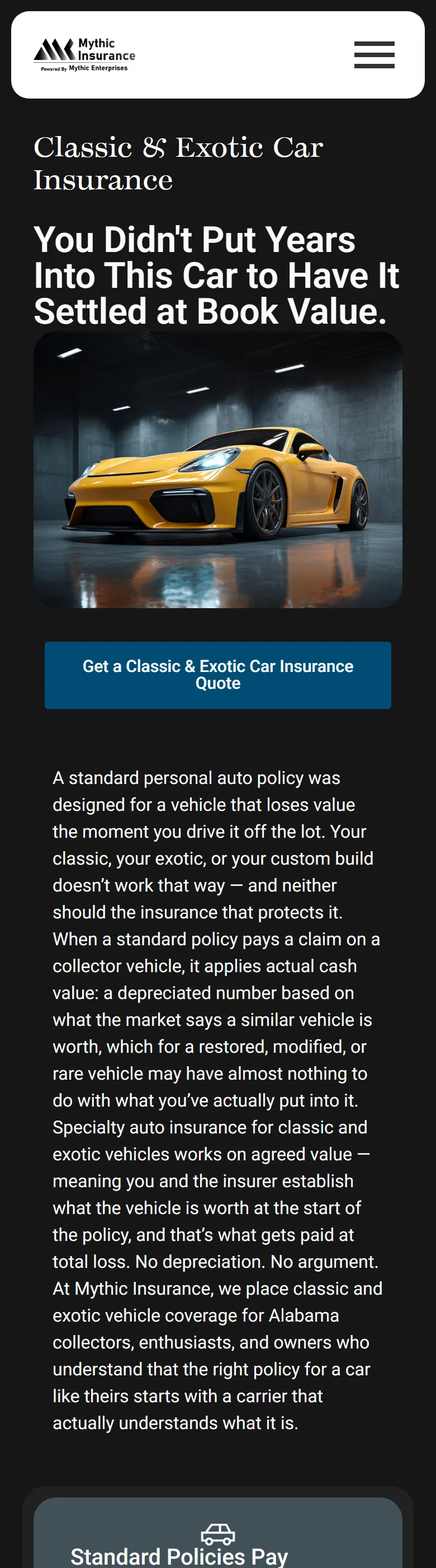 Classic + exotic cars specialty coverage