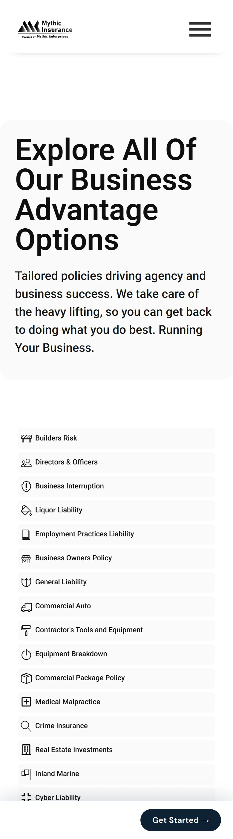 Commercial business lines page