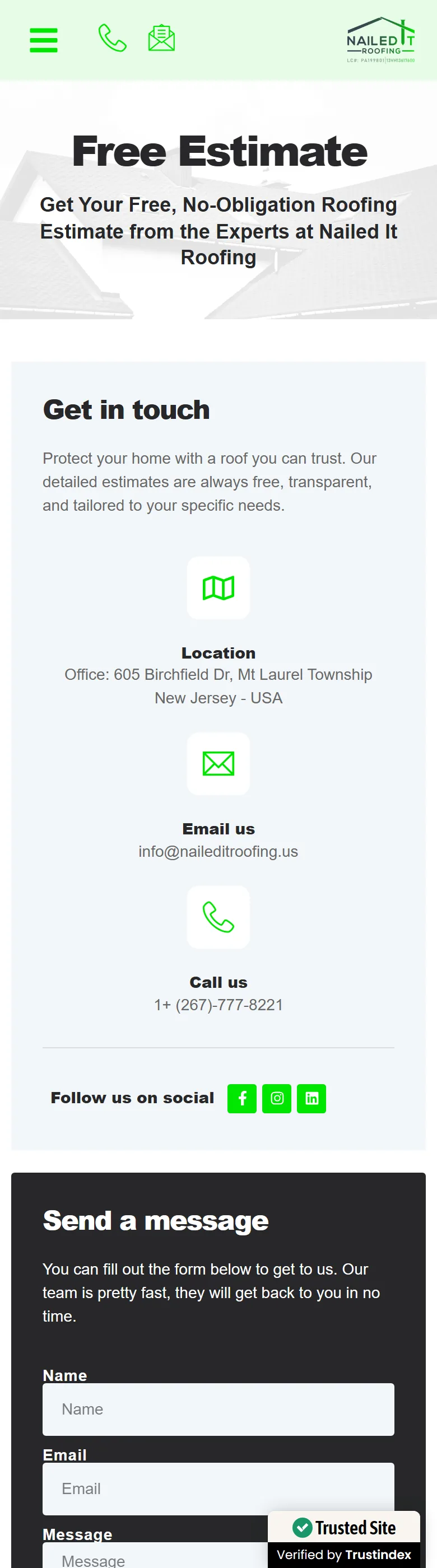Instant-quote estimate form on mobile