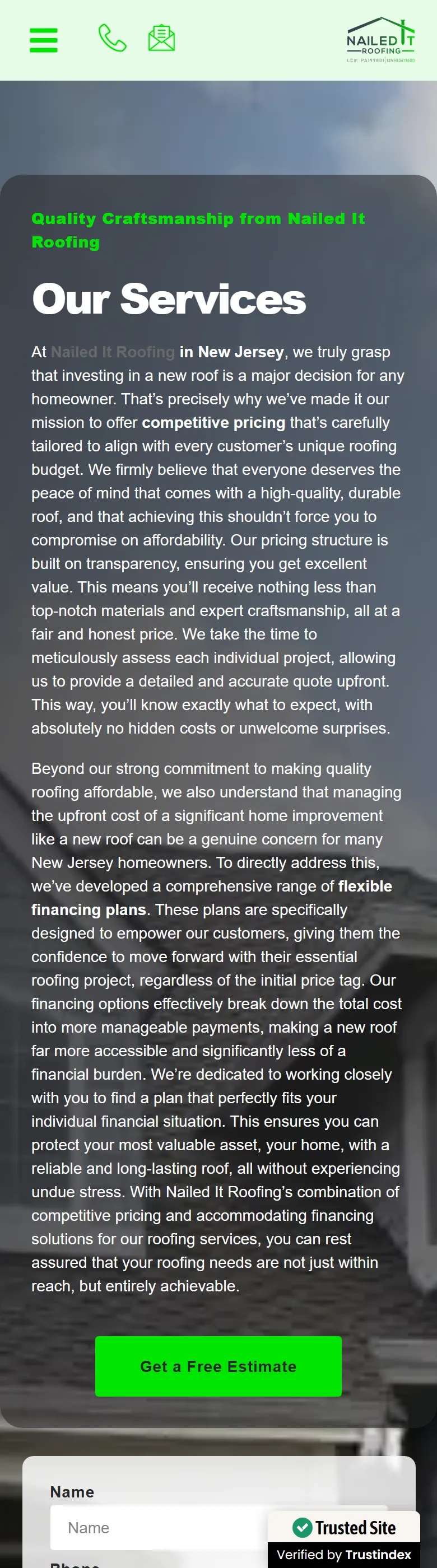Services overview page