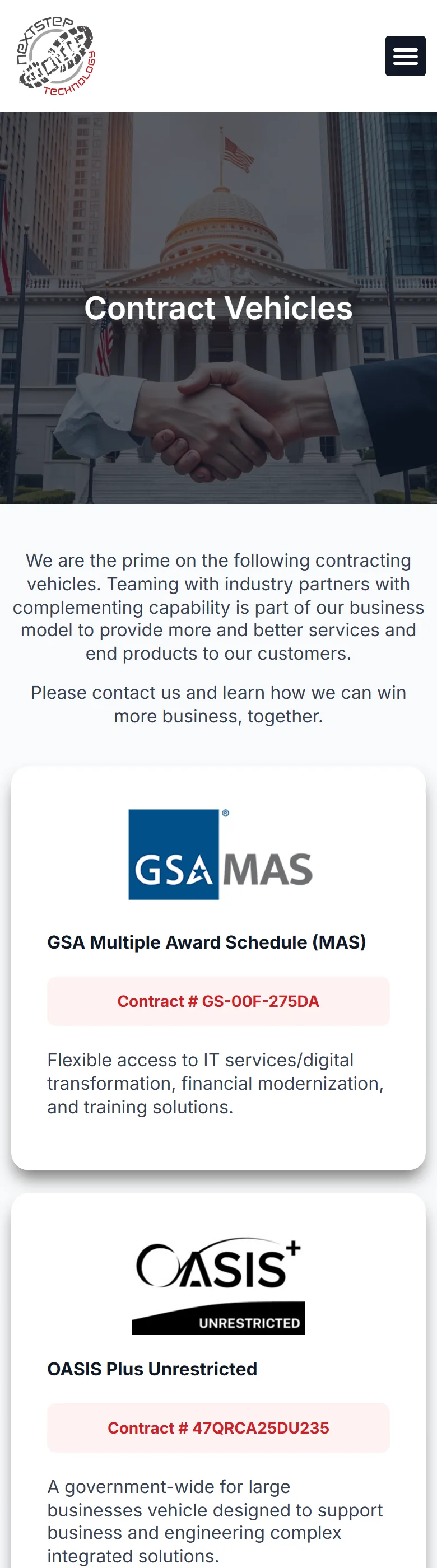 Contract vehicles and joint ventures page