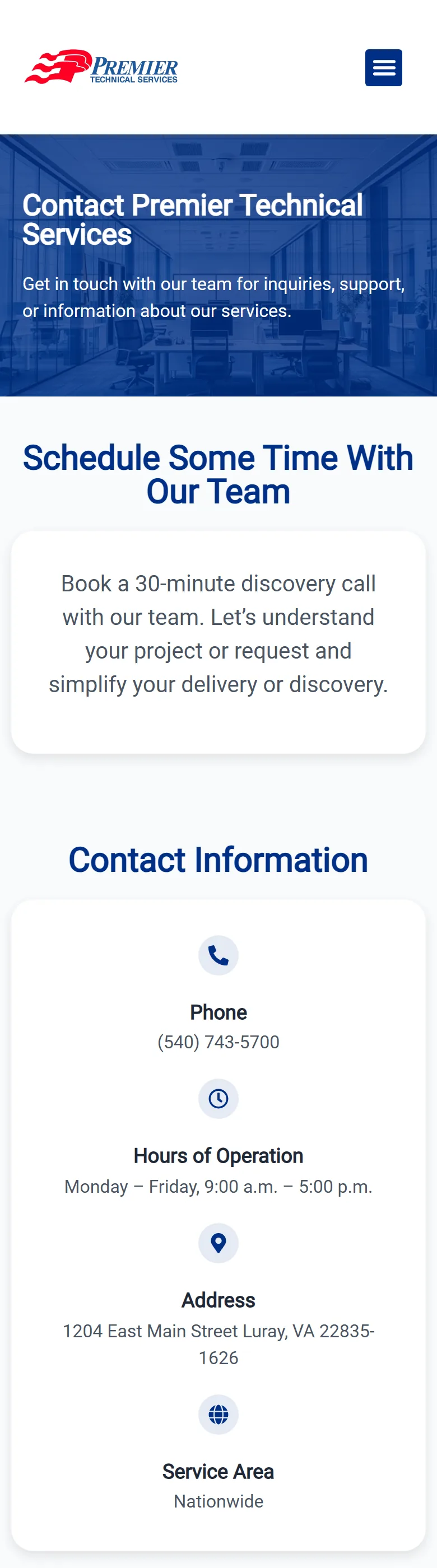 PTS contact page
