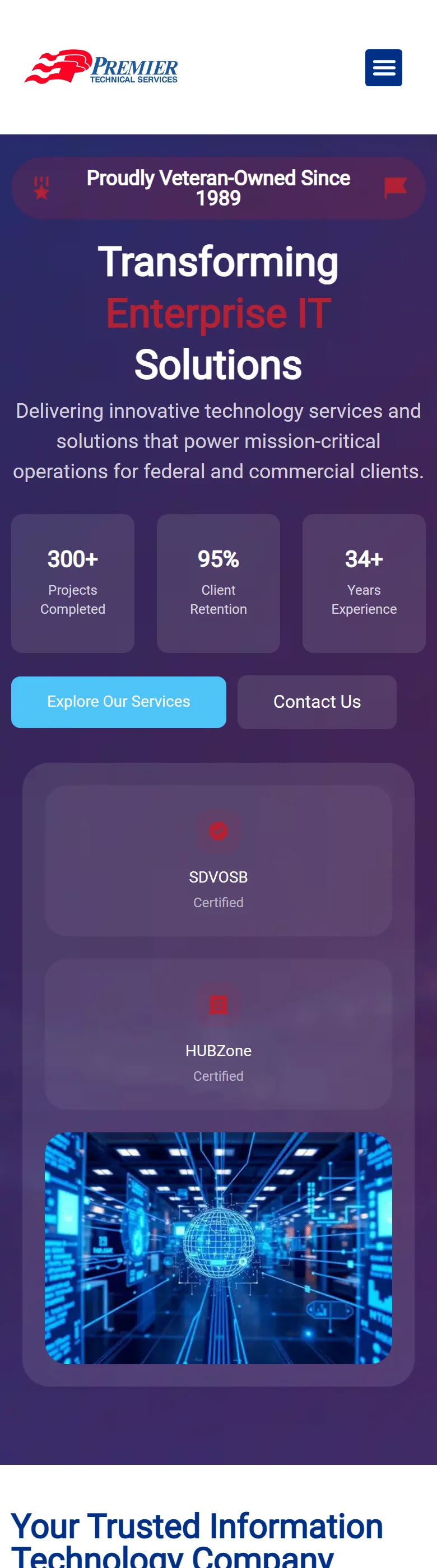 PTS home page on mobile
