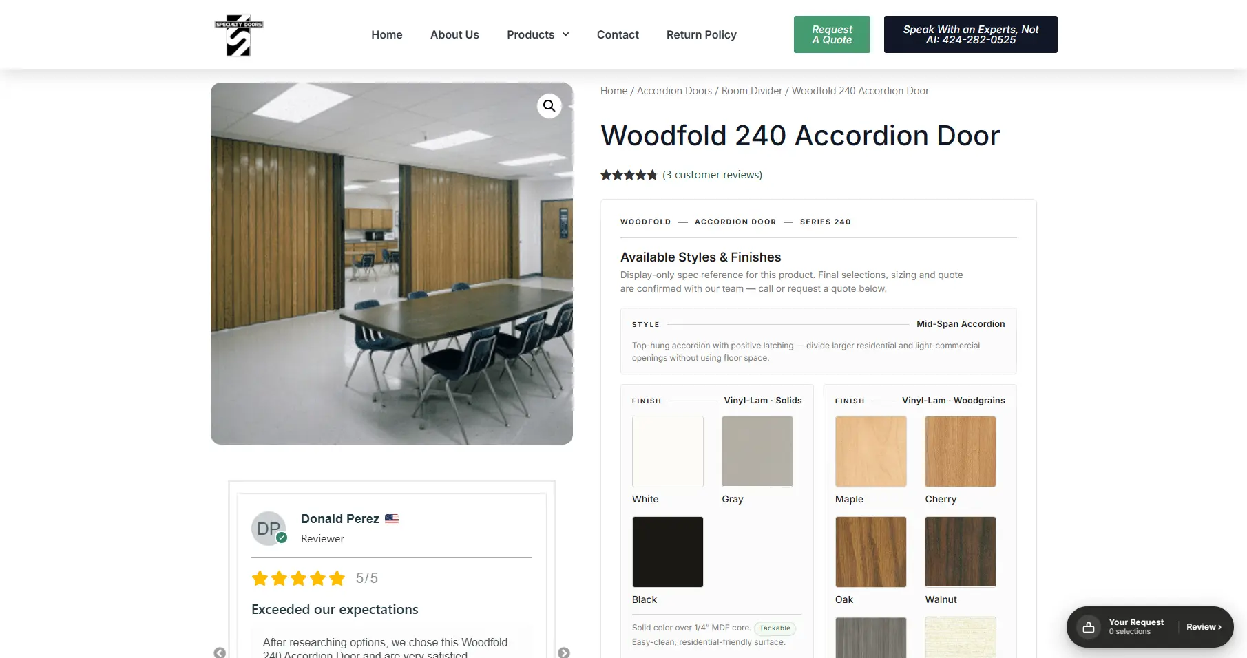 Specialty Doors home page screenshot