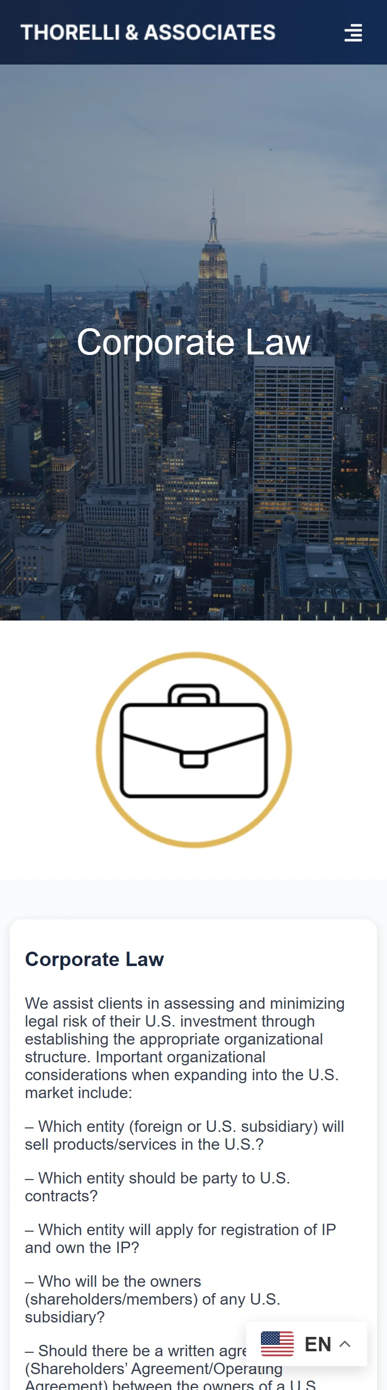 Corporate law practice page