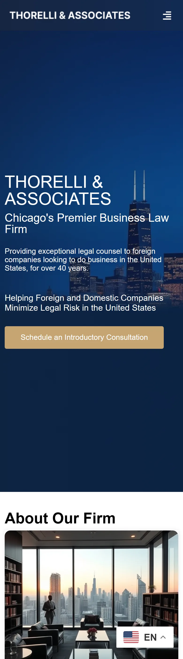 Thorelli & Associates home page on mobile