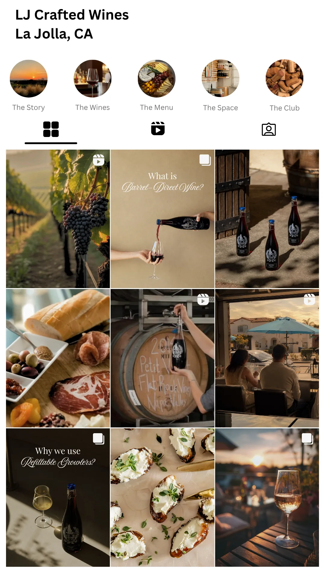 LJ Crafted Wines Instagram profile grid